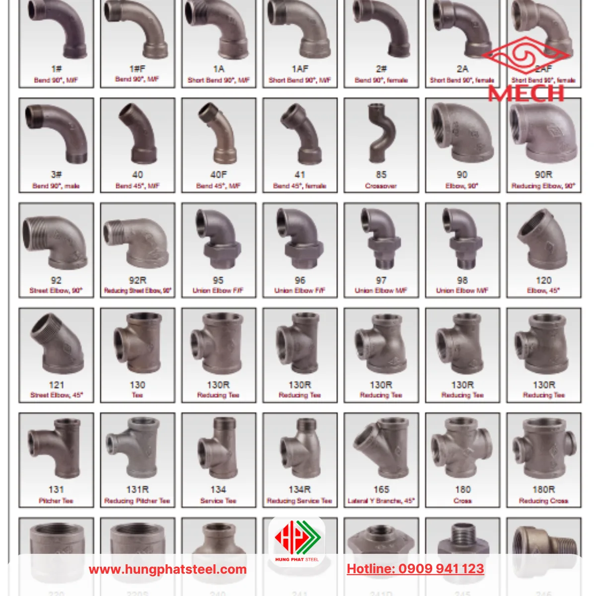 Các sản phẩm thuộc danh mục phụ kiện ren mạ kẽm của MECH