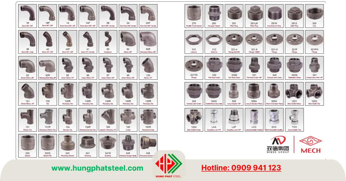 Các sản phẩm thuộc danh mục phụ kiện ren mạ kẽm của MECH