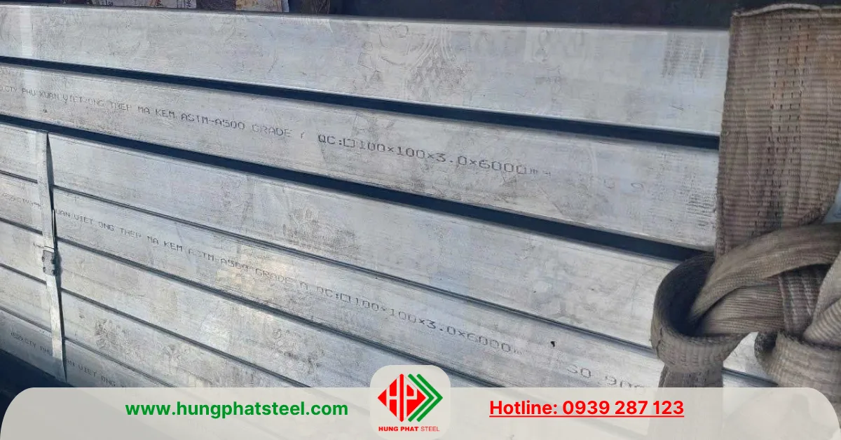 Thép hộp vuông mạ kẽm 100x100x3ly