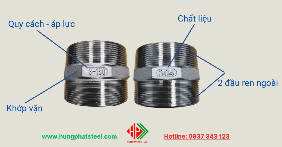 Kép Ren INOX (2 Đầu Ren Ngoài) SUS 304 316