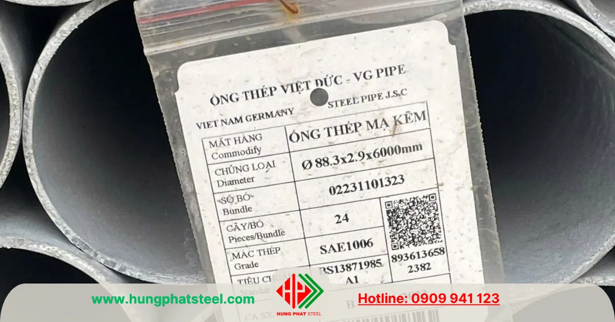 Ống thép mạ kẽm phi 90 (Od88.3mm) hàng Việt Đức