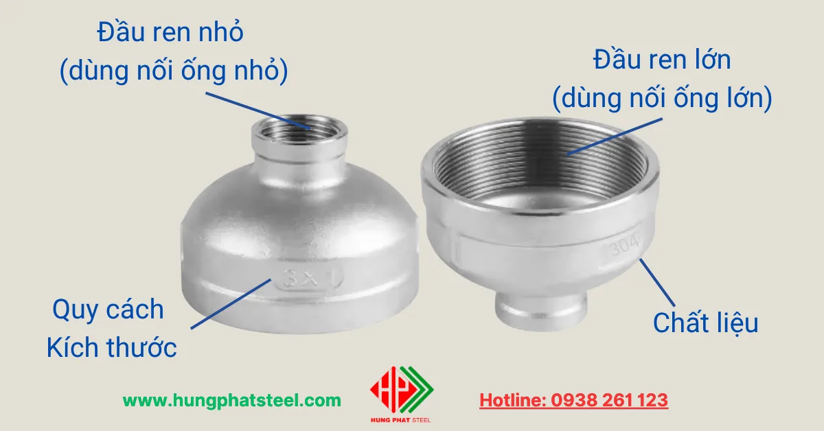 Bầu Giảm Ren INOX 304 201 316 (Côn Thu Ren)