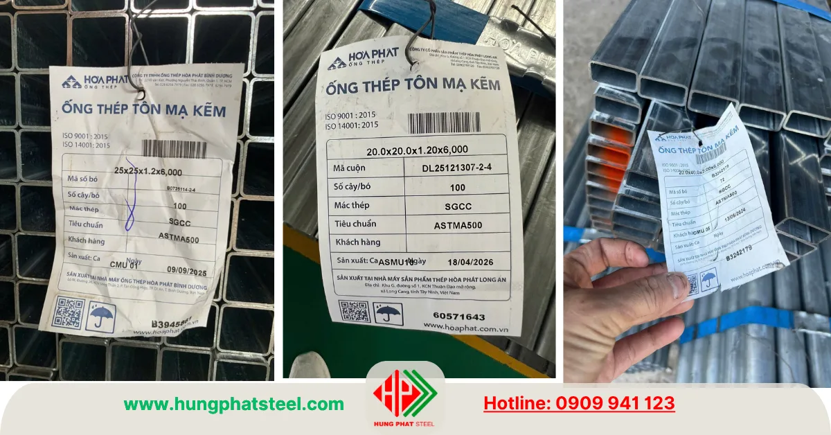 Tem nhãn thép hộp mạ kẽm Hòa Phát chính hãng