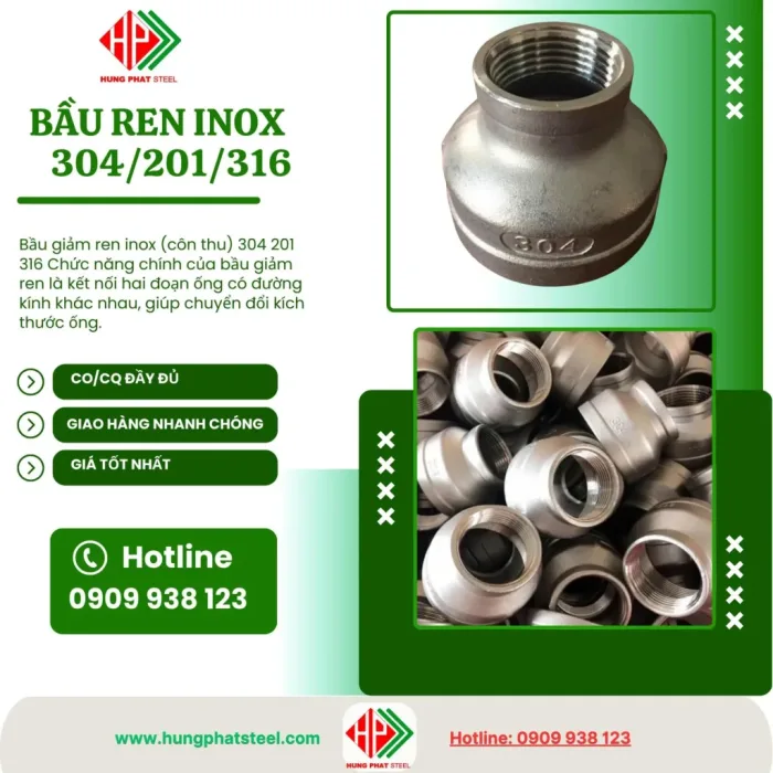 Bầu Giảm Ren INOX 304 201 316 (Côn Thu Ren) - Thép Hùng Phát