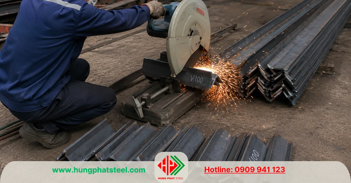 Cắt khúc thép V100 theo yêu cầu