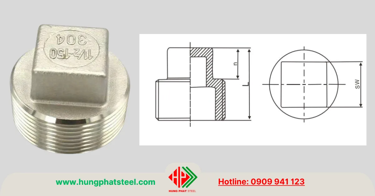 Nút bịt ren inox (đầu vuông)