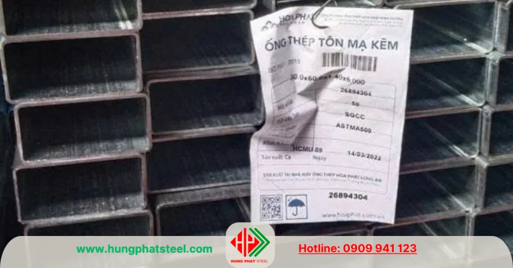 Ống thép tôn mạ kẽm 30x60 của Hòa Phát (thép hộp mạ kẽm)