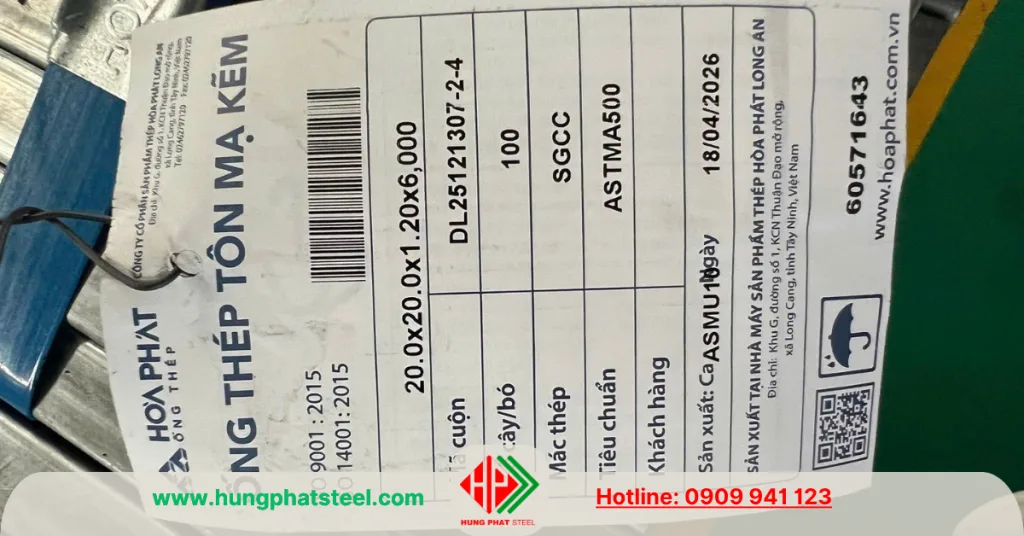 Thép hộp mạ kẽm 20x20 Hòa Phát