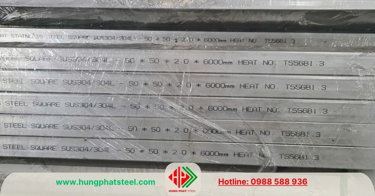 INOX hộp 50x50x2.0mm Dài 6m inox 304 (hộp công nghiệp)