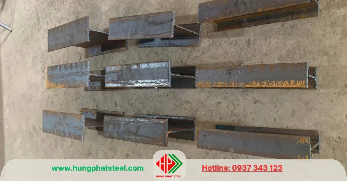Dịch vụ gia công cắt theo yêu cầuCắt khúc theo kích thước: từ 0.5m – 12m hoặc theo bản vẽ. Chấn, hàn, khoan lỗ, đột lỗ, mài mối cắt nếu cần. Cắt bằng cưa tay, cắt plasma, laser hoặc gió đá tùy độ dày và yêu cầu. Thép I200 được cắt theo yêu cầu
