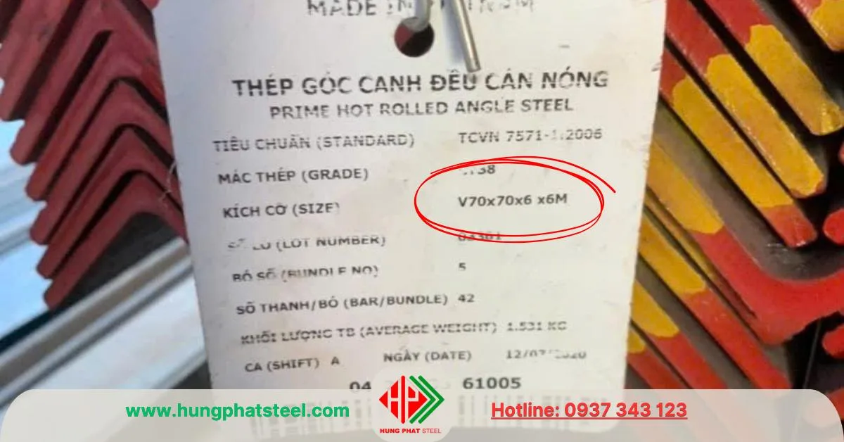 Thép hình V70x70x6mm dài 6m