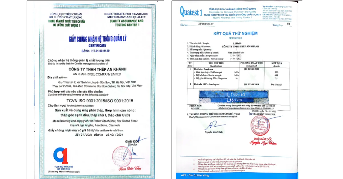 Các chứng nhận và tiêu chuẩn chất lượng thép V An Khánh