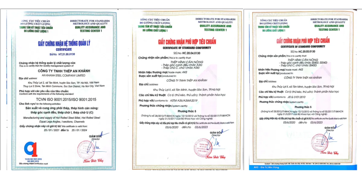 Các tiêu chuẩn và chứng nhận thép i của An Khánh