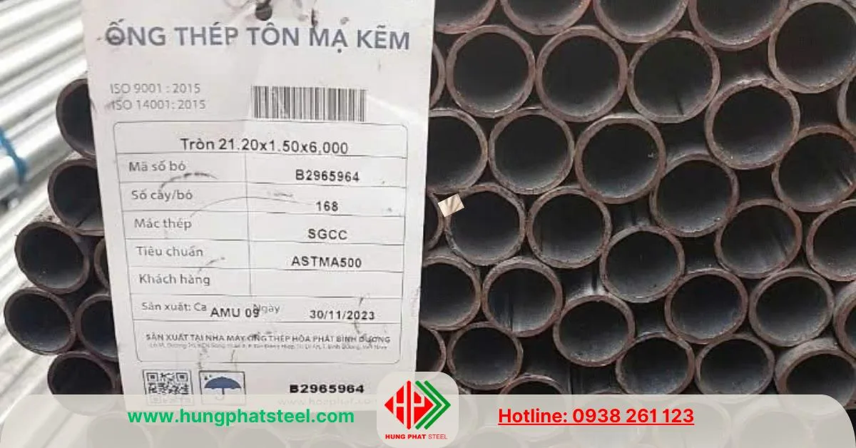 Ống thép tôn mạ kẽm phi 21 