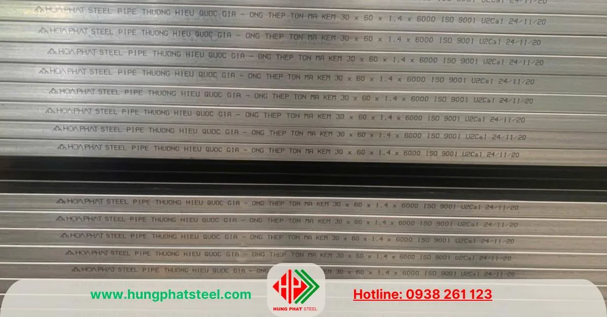Thép hộp mạ kẽm 30x60 Hòa Phát