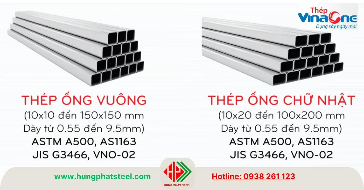 Thép ống hộp vuông và chữ nhật Vinaone