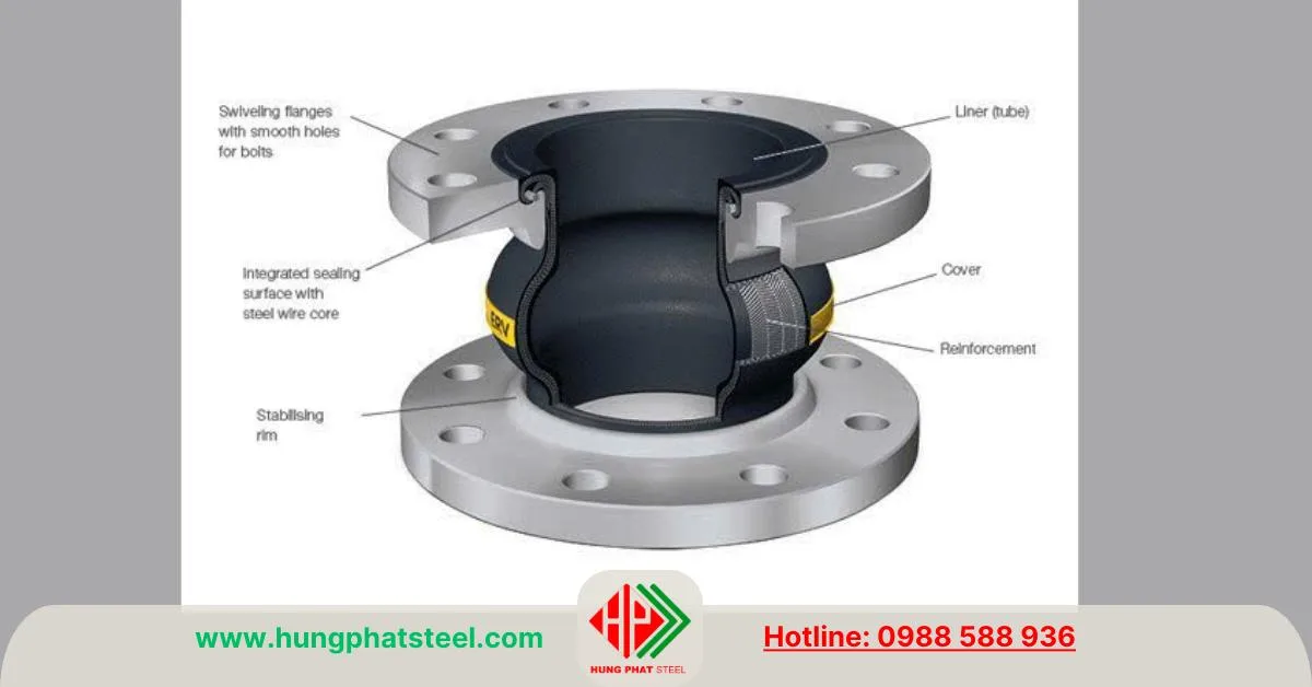 Cấu tạo của 1 bộ khớp nối chống rung cao su + mặt bích