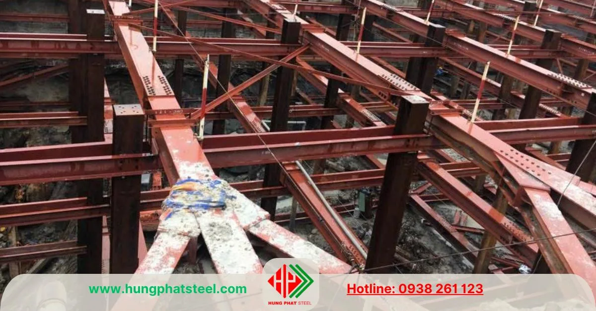 Cột chống tạm dùng H-Beam H400 trong Hệ Shoring
