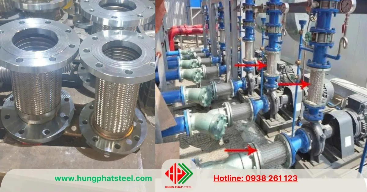 Khớp nối mềm inox dùng để chống rung, chống xoắn, chống giãn nở