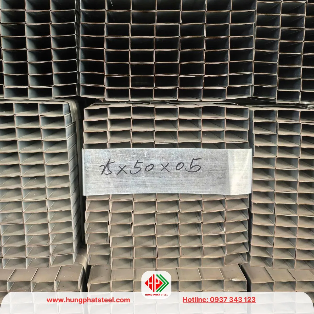 Thép hộp mạ kẽm 25x50x0.5