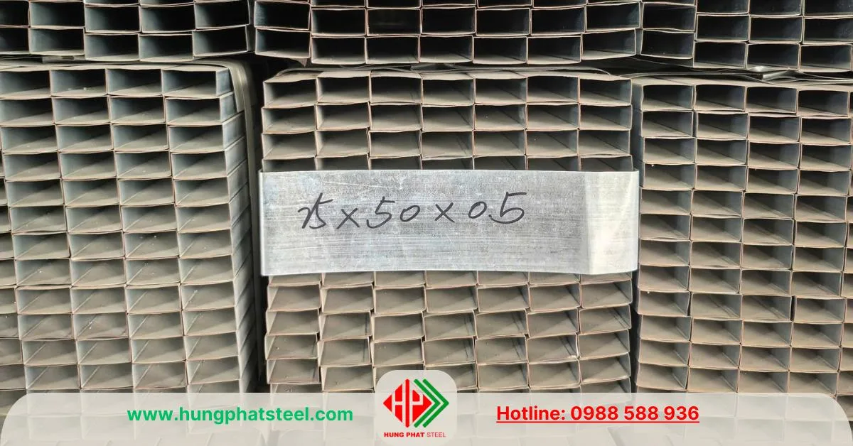 Thép hộp mạ kẽm 25x50x0.5