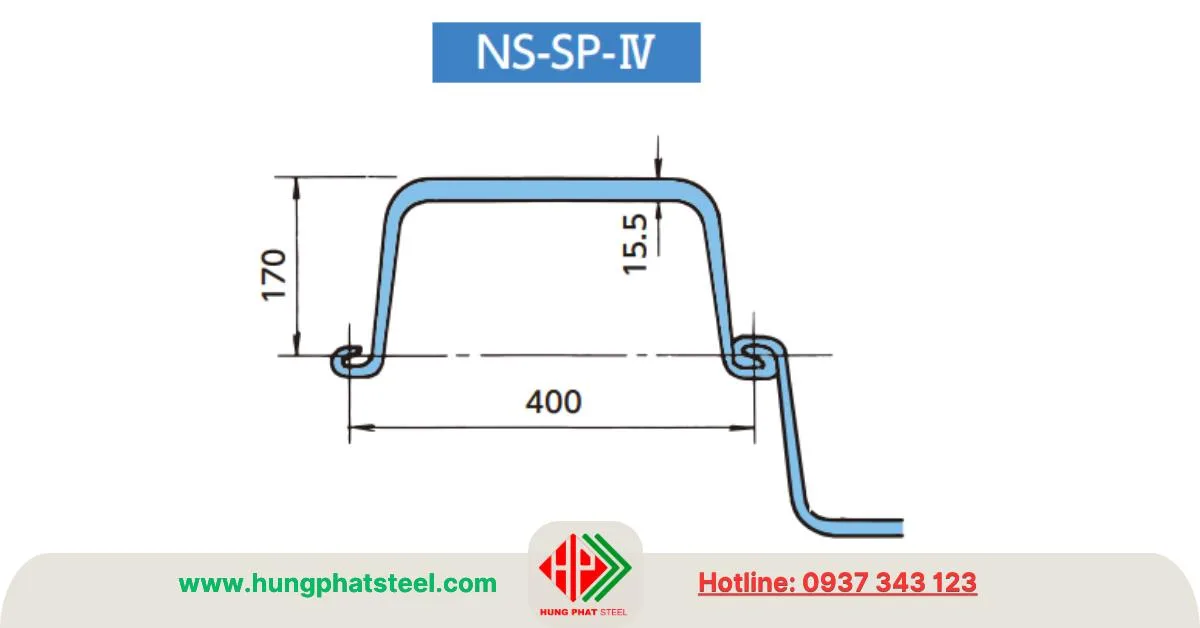 Bản vẽ mô tả cọc cừ Larsen IV (cừ 4) loại 400x170x15.5