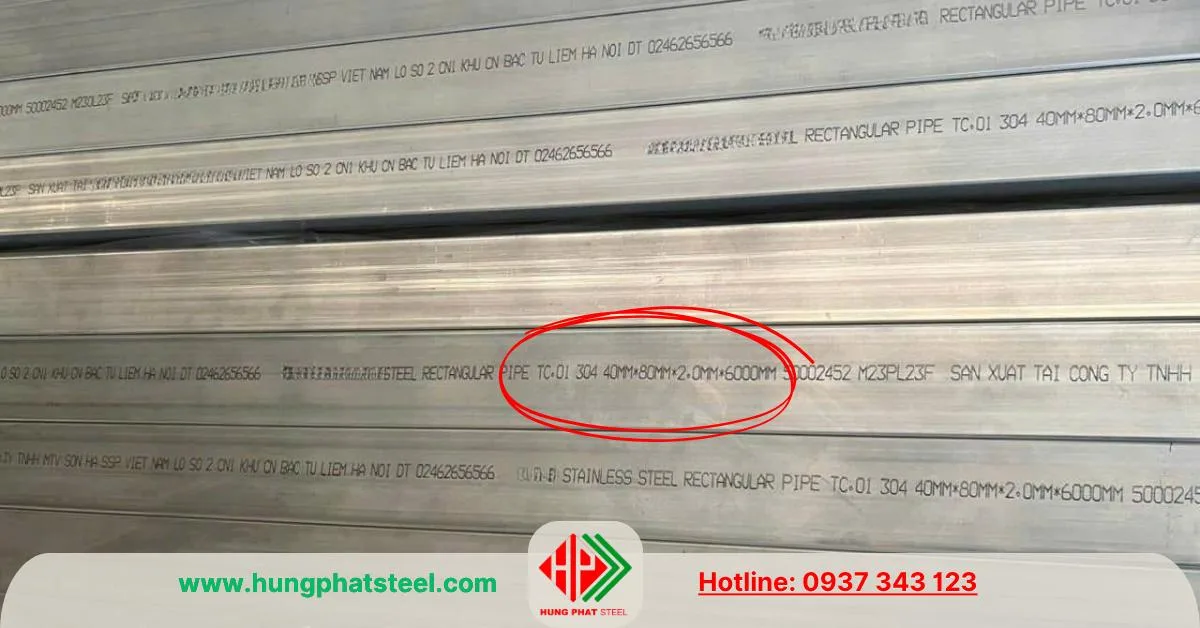 Inox 304 hộp chữ nhật quy cách 40x80