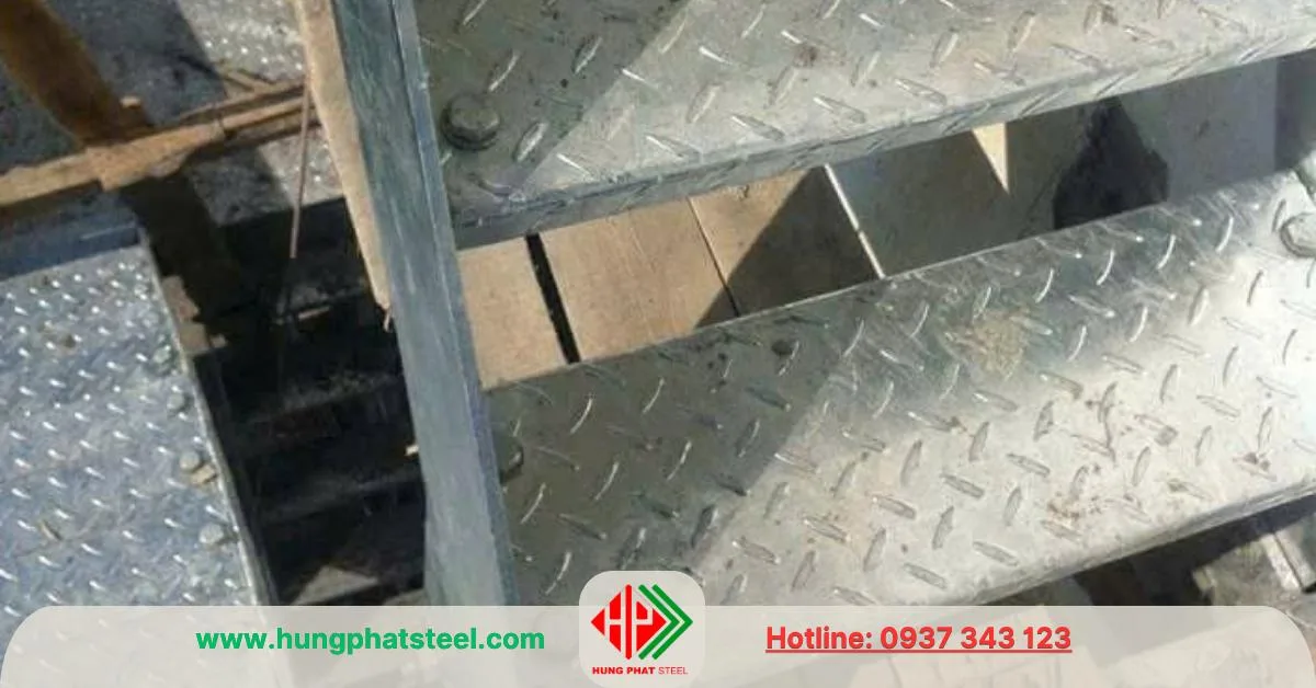 Mặt cầu thang được mạ kẽm nhúng nóng để chống ăn mòn