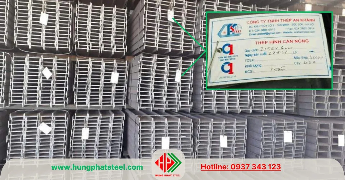 Tem nhãn của thép hình i150 sản xuất bởi An Khánh