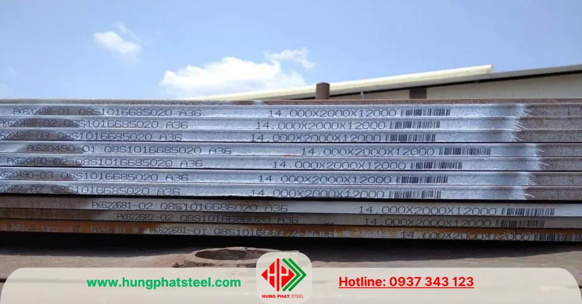 Thép tấm 14ly khổ 2000x12000 mác thép A36