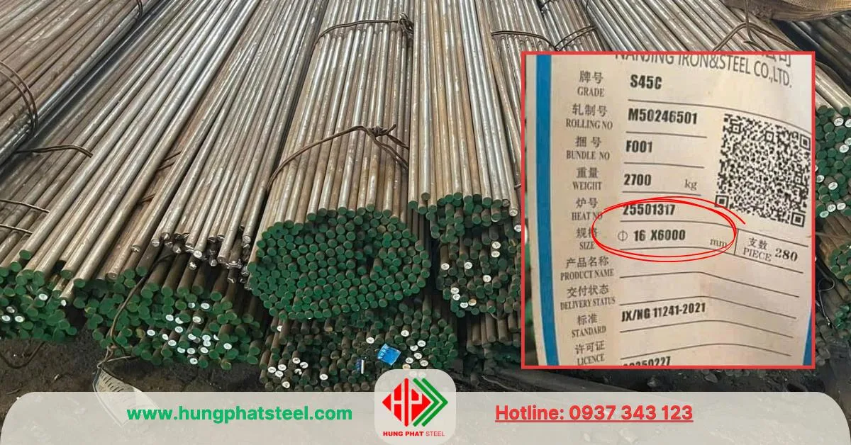 Thép tròn đặc phi 16 (láp D16) S45C