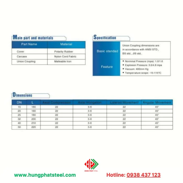 Khớp nối mềm cao su ren ngoài PN10/16 - Hình ảnh 3