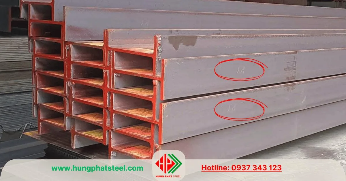 Logo PY trên thân thép I200 Posco