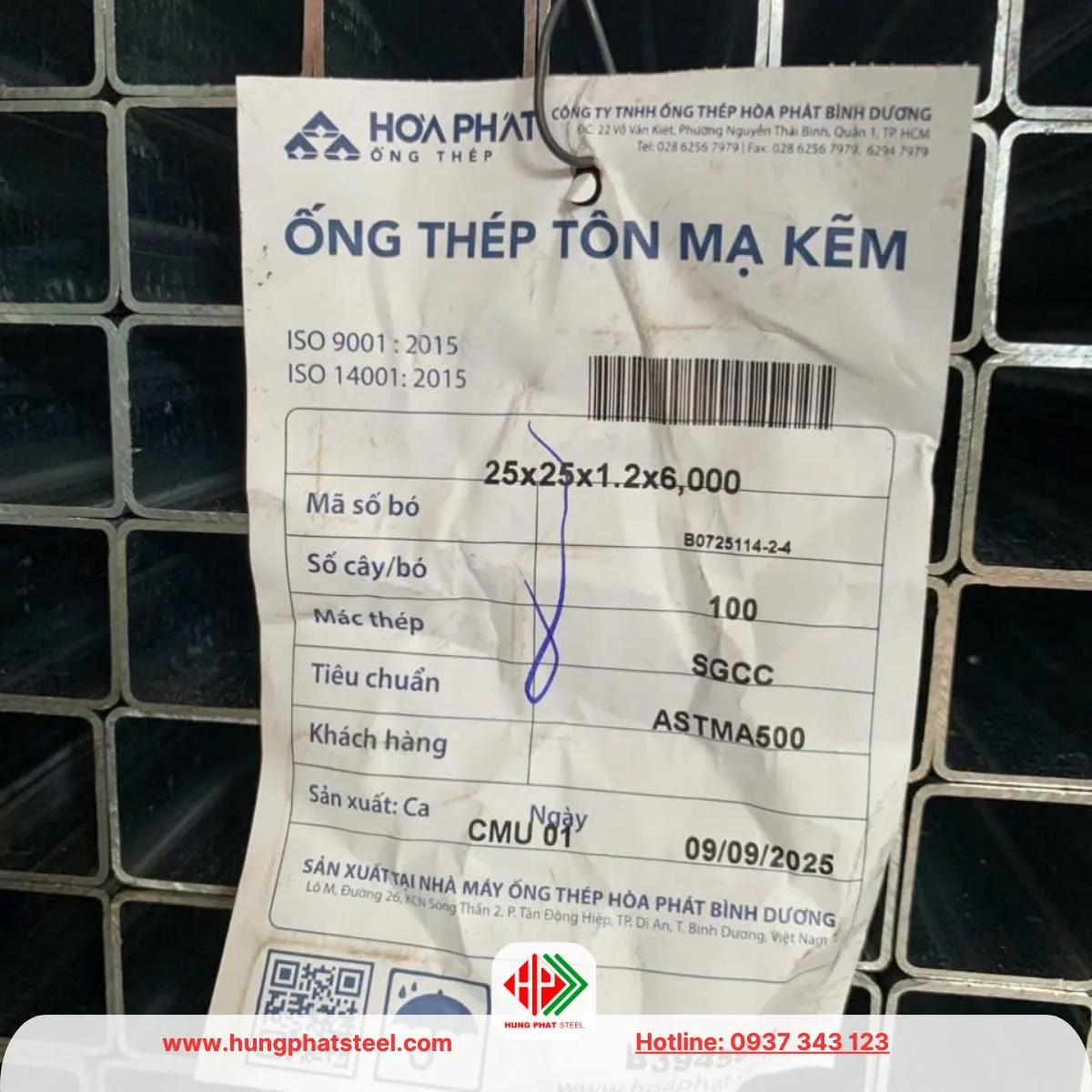 Thép hộp mạ kẽm 25x25 Hòa Phát