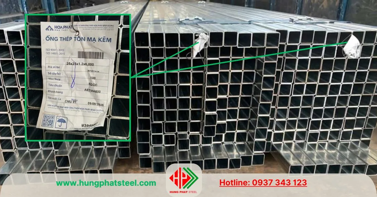 Thép hộp mạ kẽm 25x25 Hòa Phát