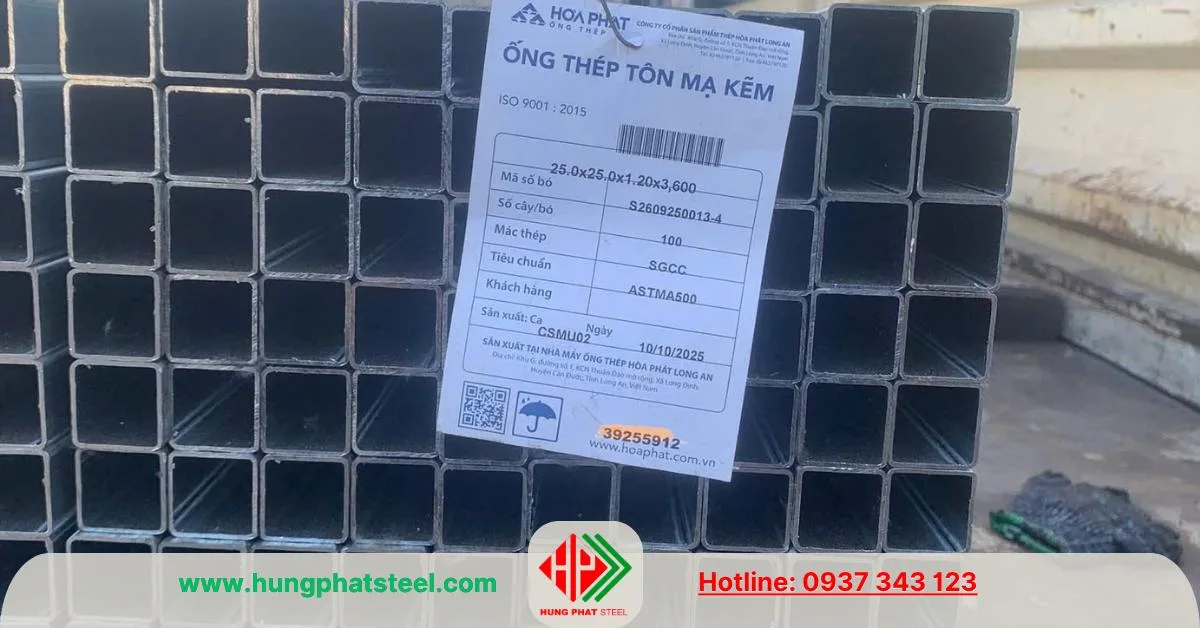 Thép hộp mạ kẽm 25x25 Hòa Phát