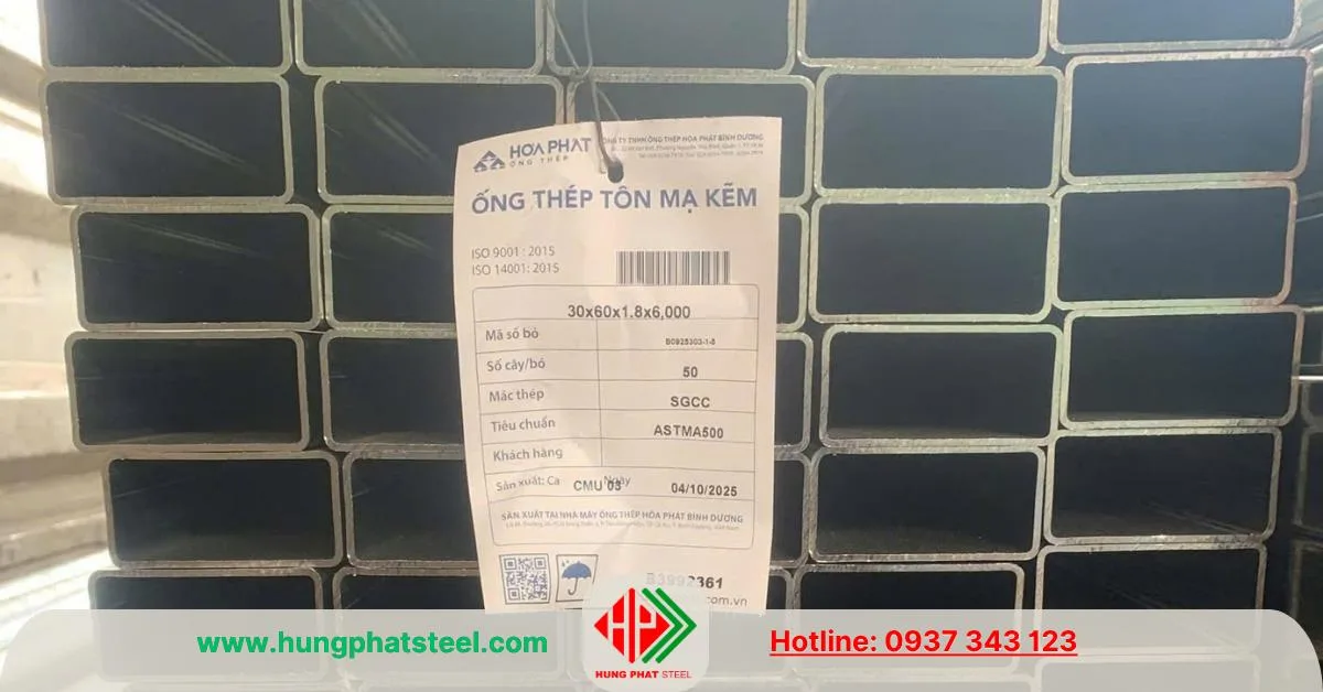 Thép hộp mạ kẽm 30x60 Hòa Phát