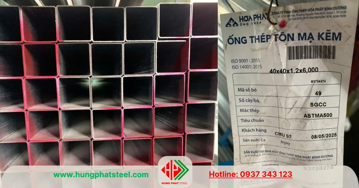 Thép hộp mạ kẽm 40x40 Hòa Phát