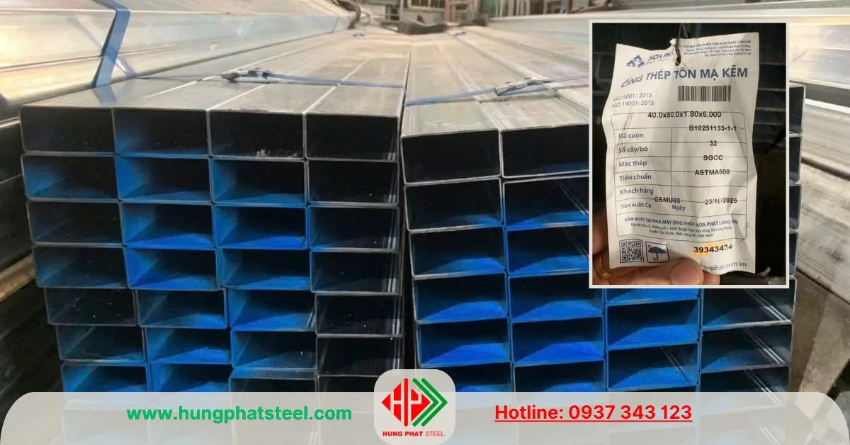 Thép hộp mạ kẽm 40x80 Hòa Phát
