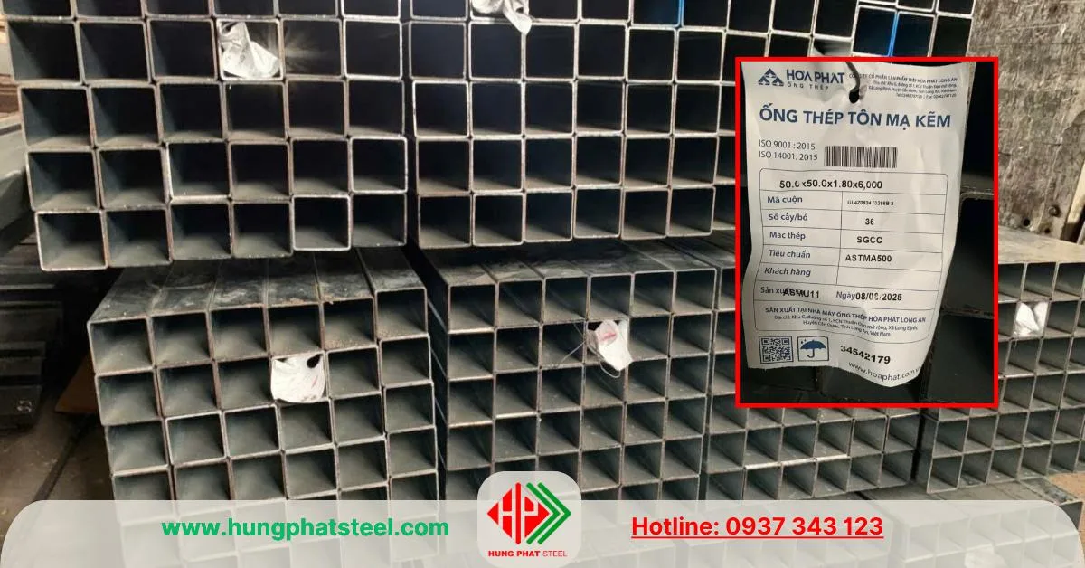 Thép hộp mạ kẽm 50x50 Hòa Phát