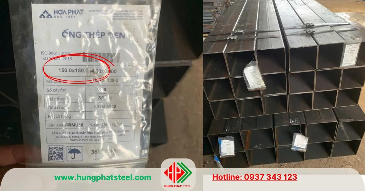 Thép hộp vuông đen 150x150 Hòa Phát