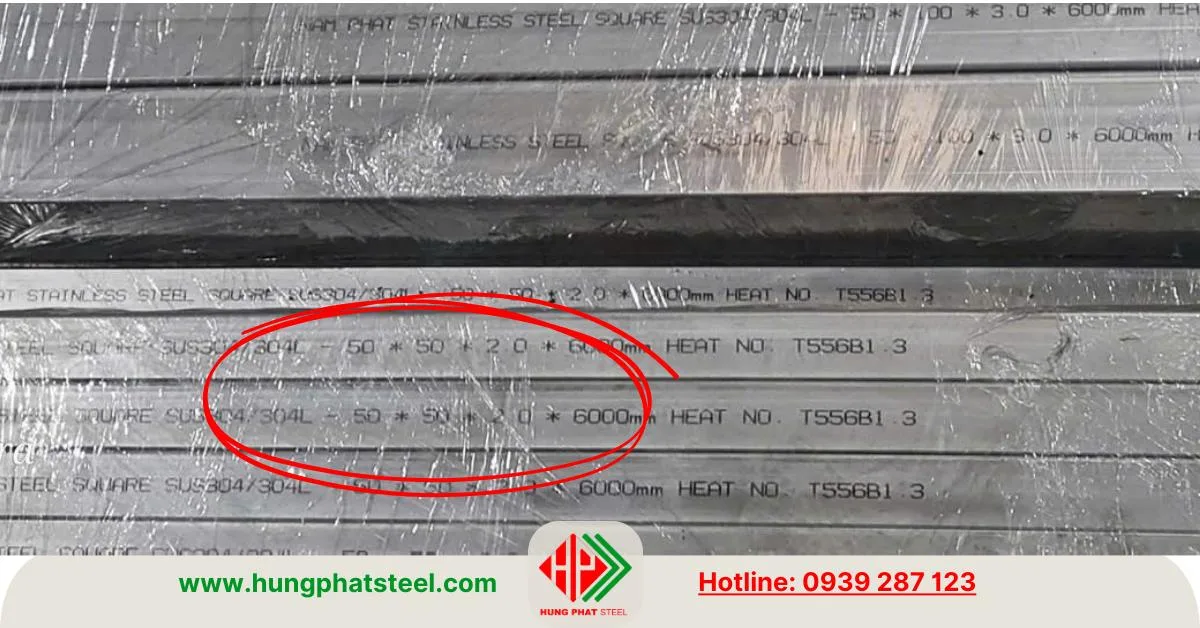 INOX hộp 50x50x2.0mm Dài 6m inox 304