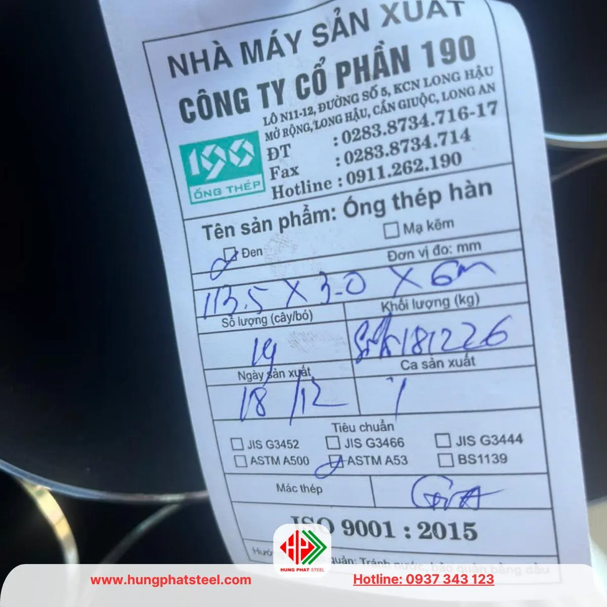 Ống thép 190 Phi 113.5 x 3ly