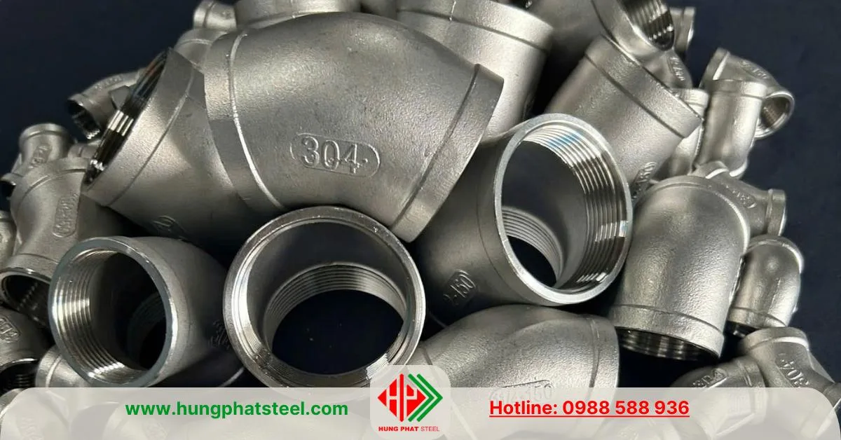 Co lơi ren inox 45 độ (hay còn gọi là chếch)