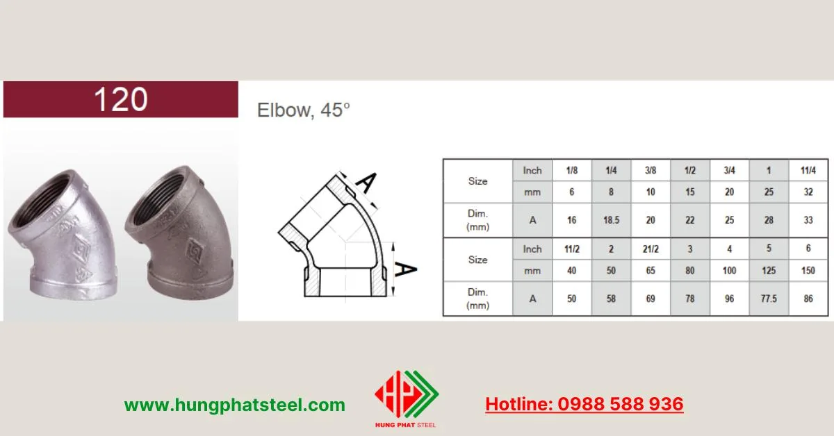 Quy cách co lơi thường (2 đầu ren trong)