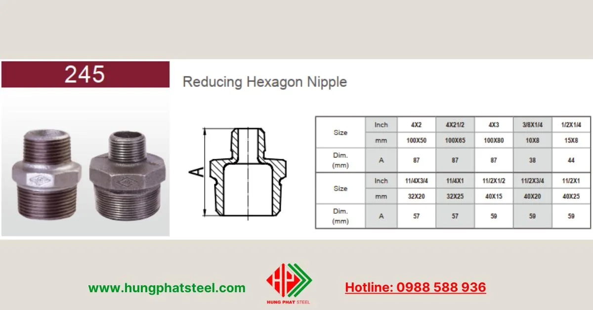 Quy cách kép ren giảm (kép thu)