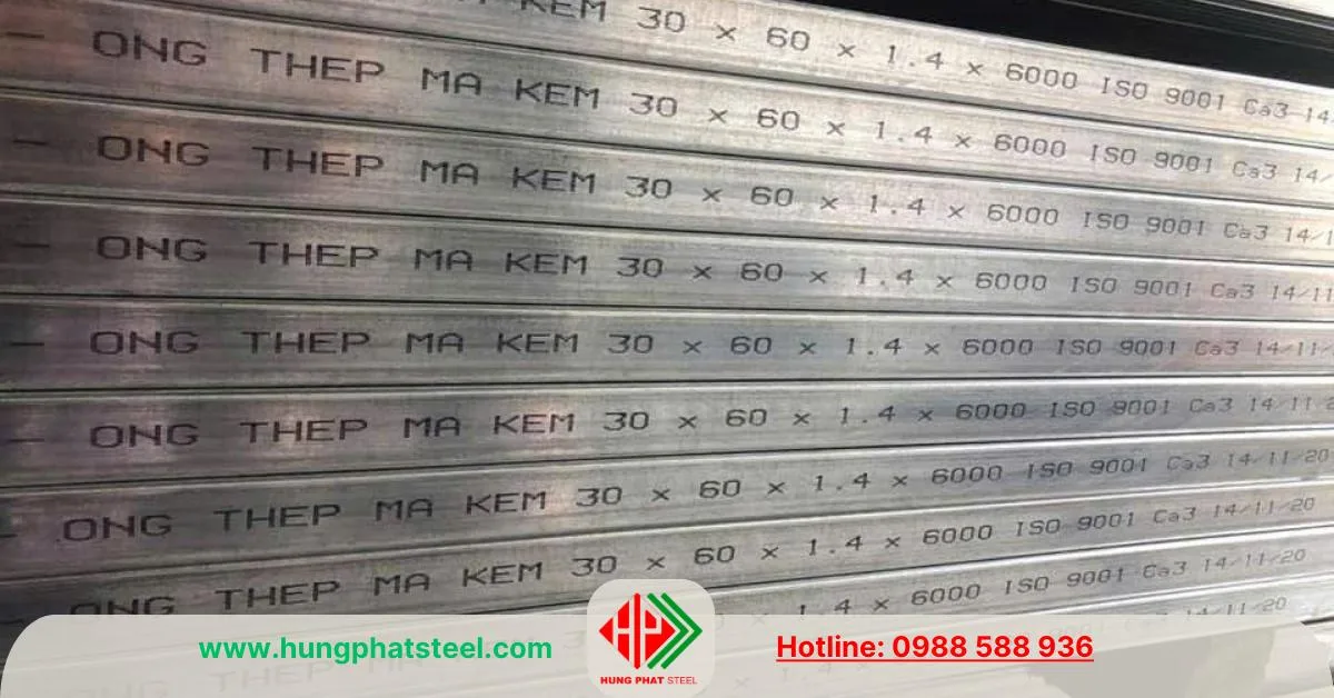 Thép hộp mạ kẽm 30x60
