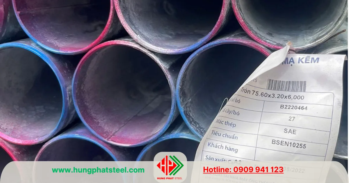 Ống thép mạ kẽm phi 76 (OD75.6mm) hàng Hòa Phát
