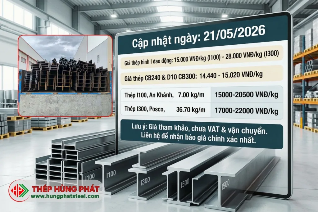 Bảng giá thép hình I tham khảo theo các quy cách phổ biến nhất trên thị trường 2026