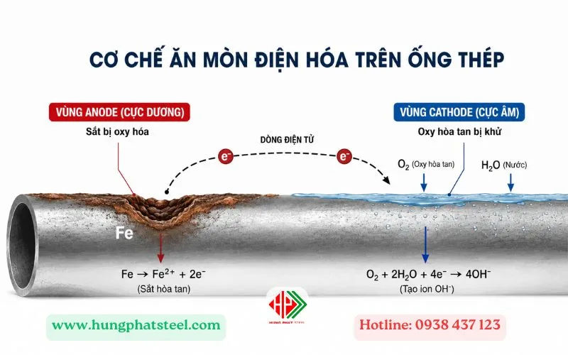 Cơ chế ăn mòn điện hóa trên ống thép